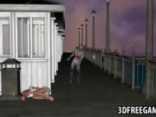 Bystiga 3d tecknad stunner få körd av en zombien