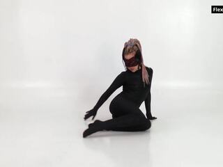 Black latex and braids very glorious Russian flexible teenie