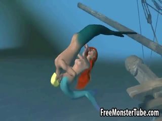 3d 작은 mermaid 사람 도착 엿 단단한 수중