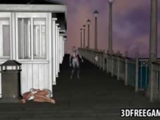 Gros seins 3d dessin animé nana obtention baisée par une zombie