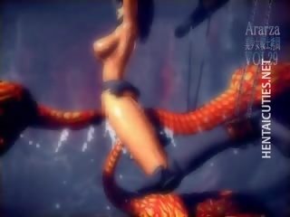 Еротичен 3d аниме мацка получава прикован от а чудовище