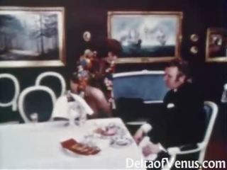 Vintage reged movie 1960s - upslika middle-aged brunette - table for three