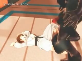 Didól karate cutie gagging on a massive pénis in 3d