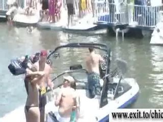 Outrageous bikini chicks at public boat party film