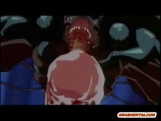 Pillada hentai niñas grupo taladrada por rojo tentáculos