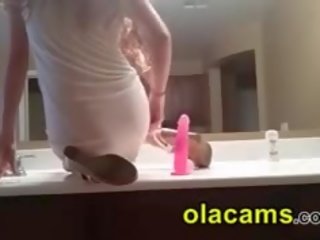 Amazing Teen Ride A Dildo On Bathroom