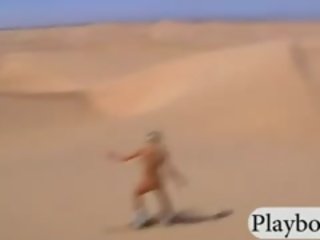 Badass playmates sandboarding and fishing while all naked