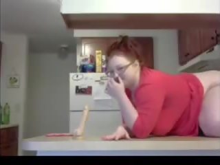 Chubby BBW Sucks Dido on Countertop, Free sex video ab