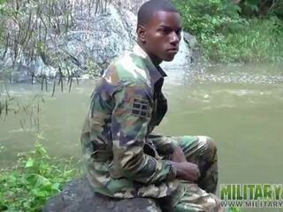 Cock-strong twink soldier by the river