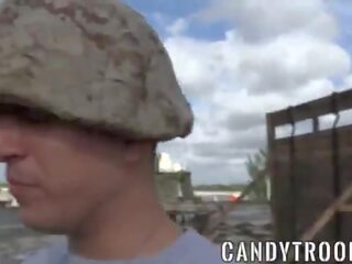 Military morning drill includes bareback adult video and blowjobs
