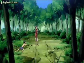 Hentai lassie gauna prisukamas į miškas